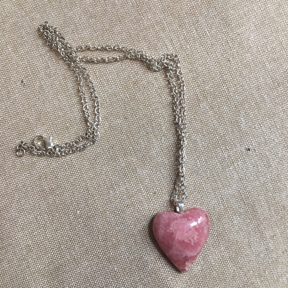Rhodochrosite heart & 925 S-plated pendant & chain - Picture 2 of 9
